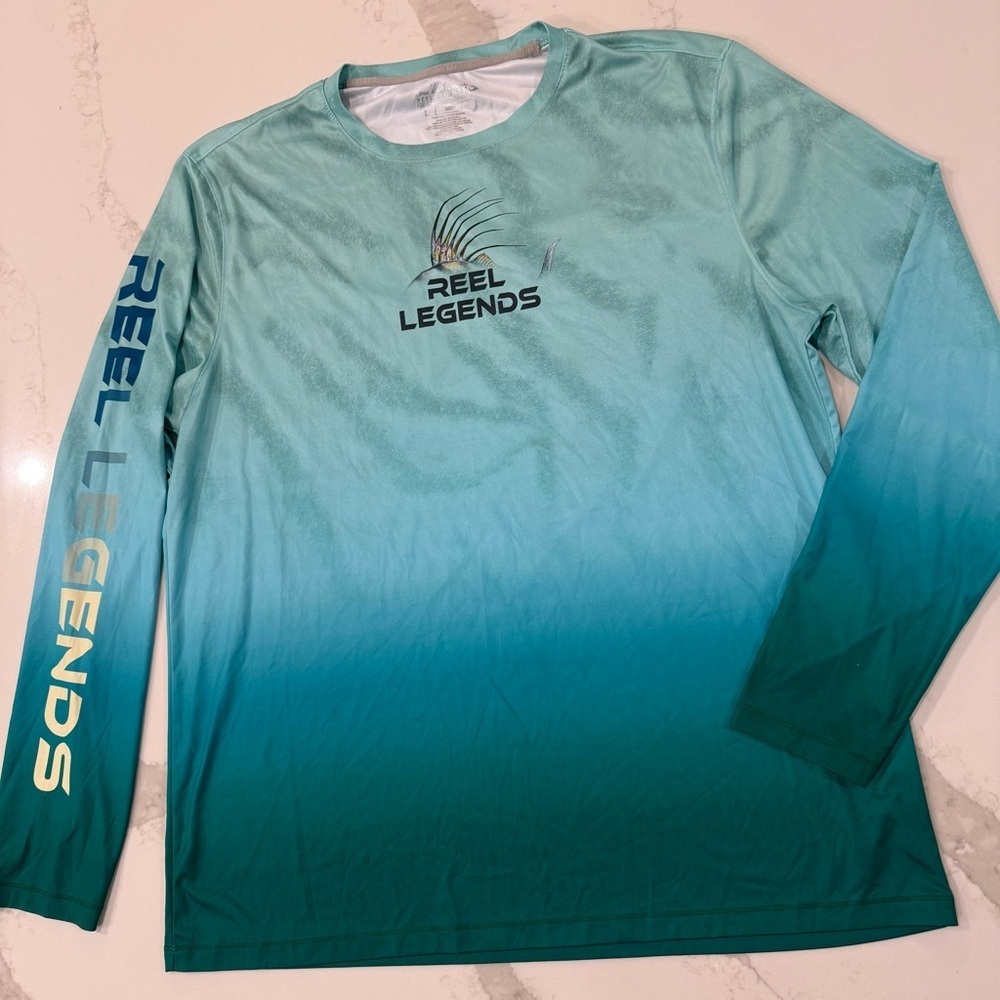 Reel Legends Long Sleeve Performance Fishing Shirt Men’s Size Large Aqua Ombré - Picture 2 of 4